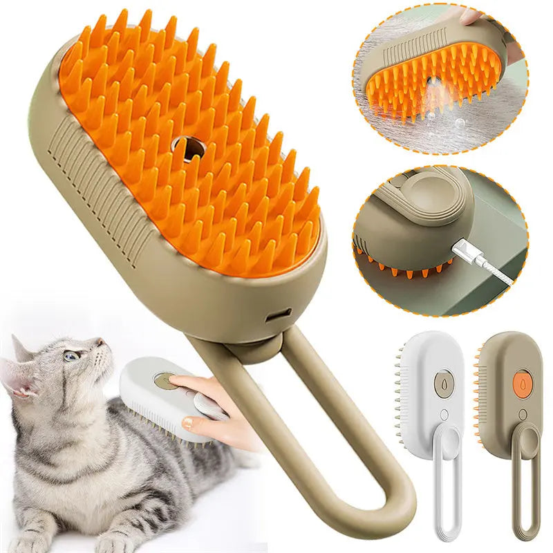 PawsSpa 3-in-1 Electric Pet Grooming Brush: Steamy Brush with Spray, Massaging Comb, and Hair Removal Function IGH