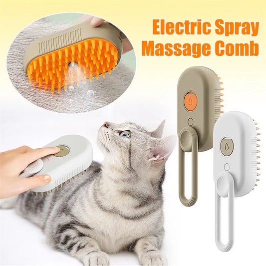PawsSpa 3-in-1 Electric Pet Grooming Brush: Steamy Brush with Spray, Massaging Comb, and Hair Removal Function IGH